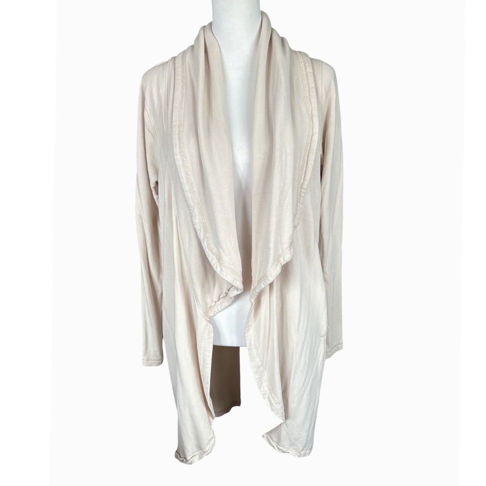 Mono B Tan Open Front Longline Shawl Neck Cardigan With Pockets, Size Medium